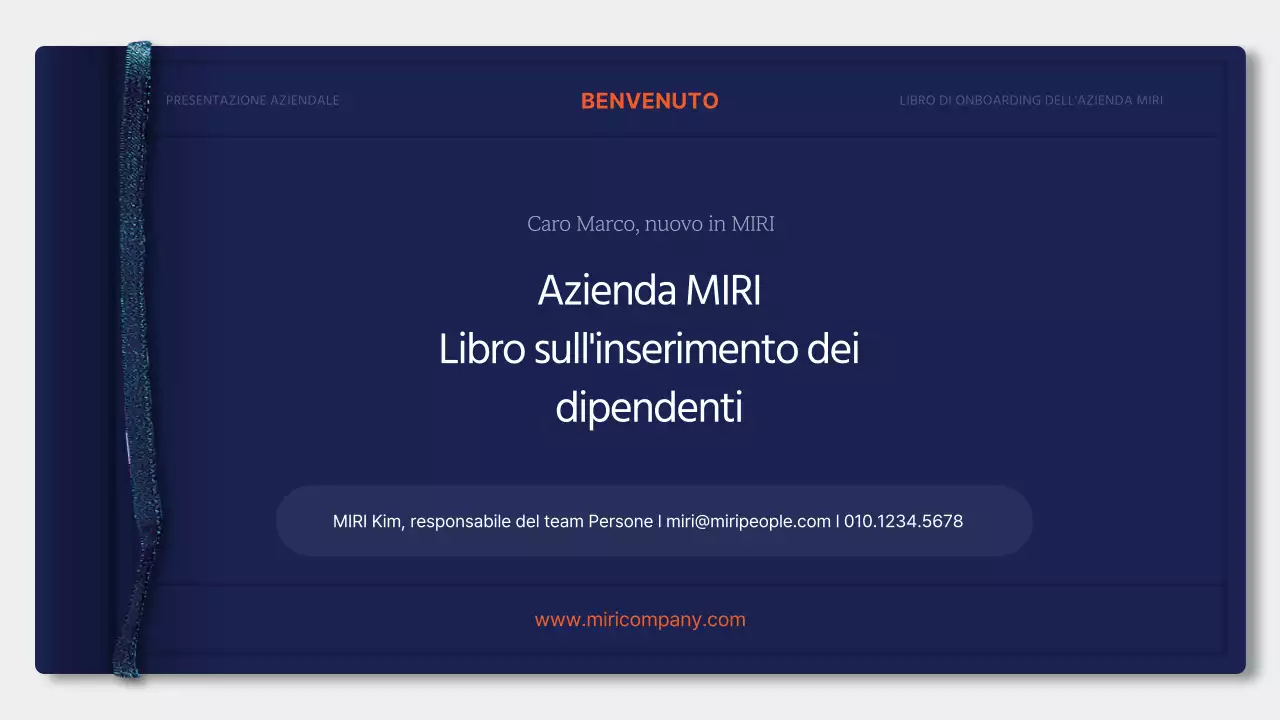 Materiale di formazione semplice, blu e arancione, per l'onboarding dei nuovi assunti