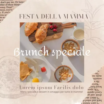 Pubblicità per il brunch della festa della mamma in beige e bianco vintage