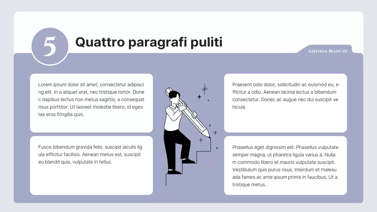 Testo semplice in malva e grigio, con molto spazio per scrivere