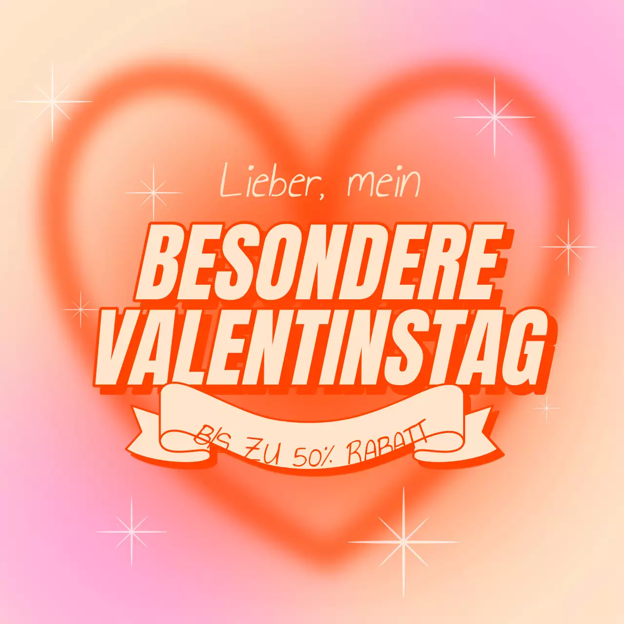 Pop-Art-Anzeige zum Valentinstag in Orange und Rosa
