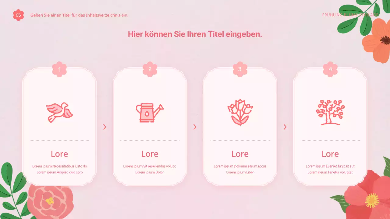 Vorlagenvorschlag mit hübschen Frühlingsblumen in Rosa und Weiß