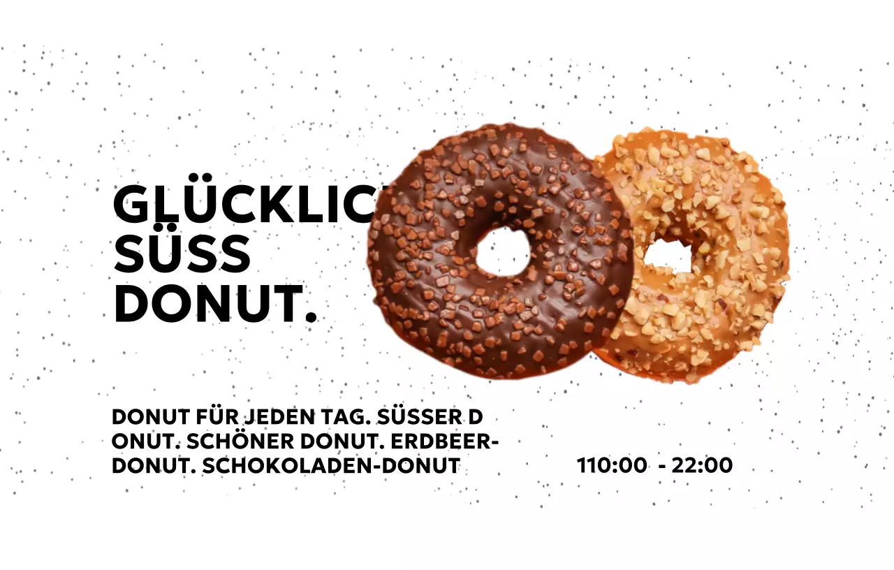 Einfacher Donut-Shop mit Punkt-Hintergrund und Gothic-Schrift und Donut-Fotos