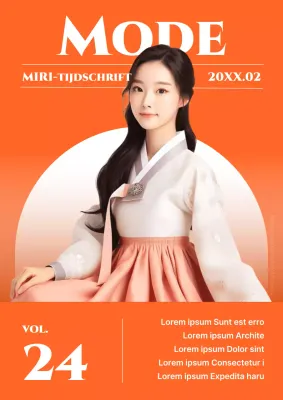 Een luxe cover van een modetijdschrift in oranje