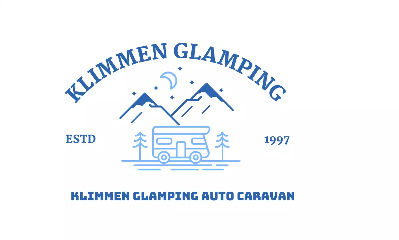 Campingwinkel met illustraties van bergen, maan en campers