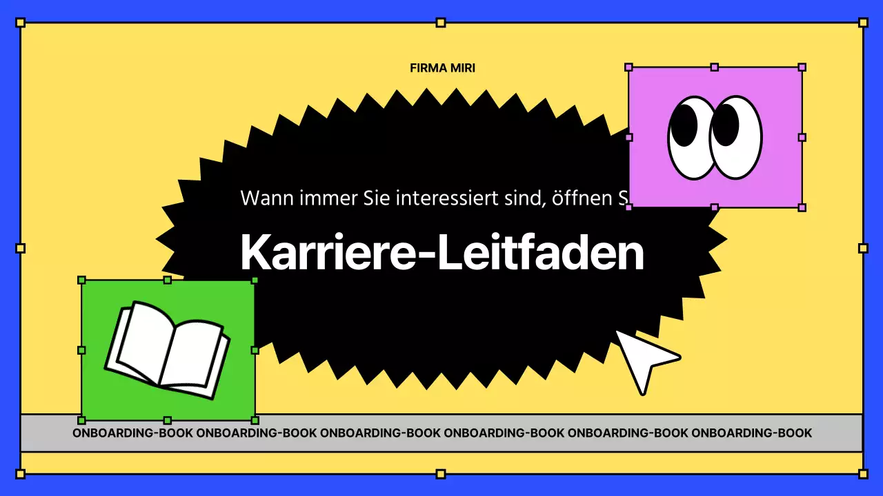 Kitschige gelbe und blaue HR-Schulungsunterlagen für neue Mitarbeiter