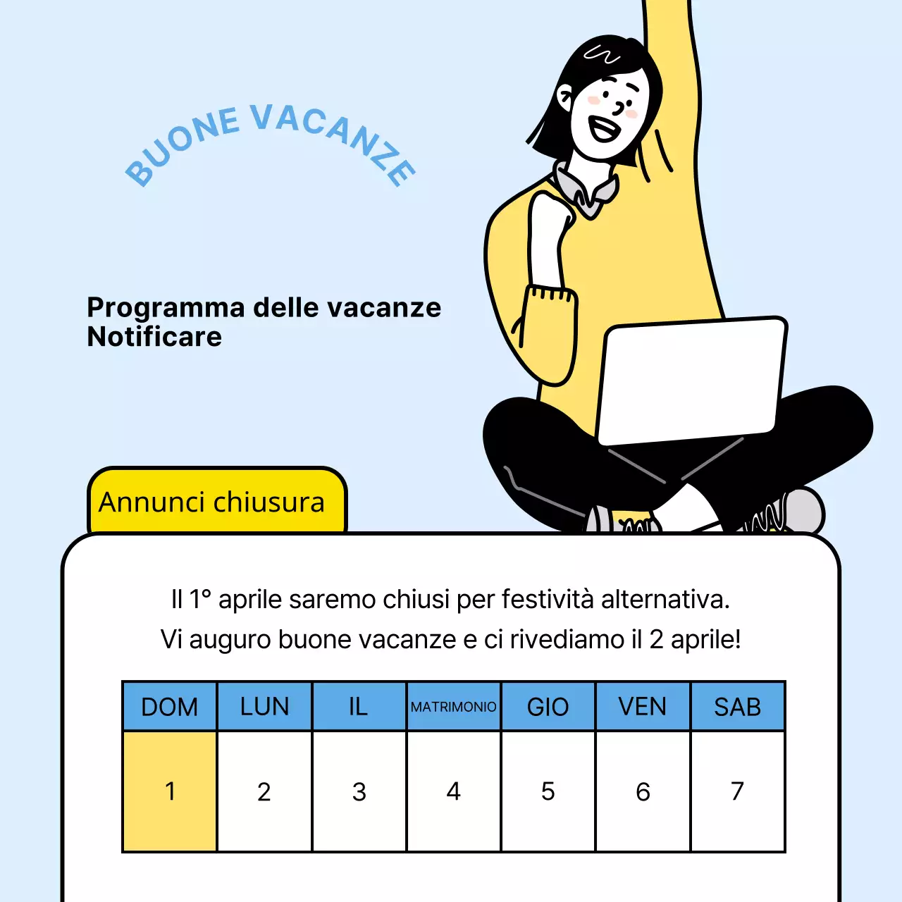 Un semplice annuncio commerciale in giallo e azzurro