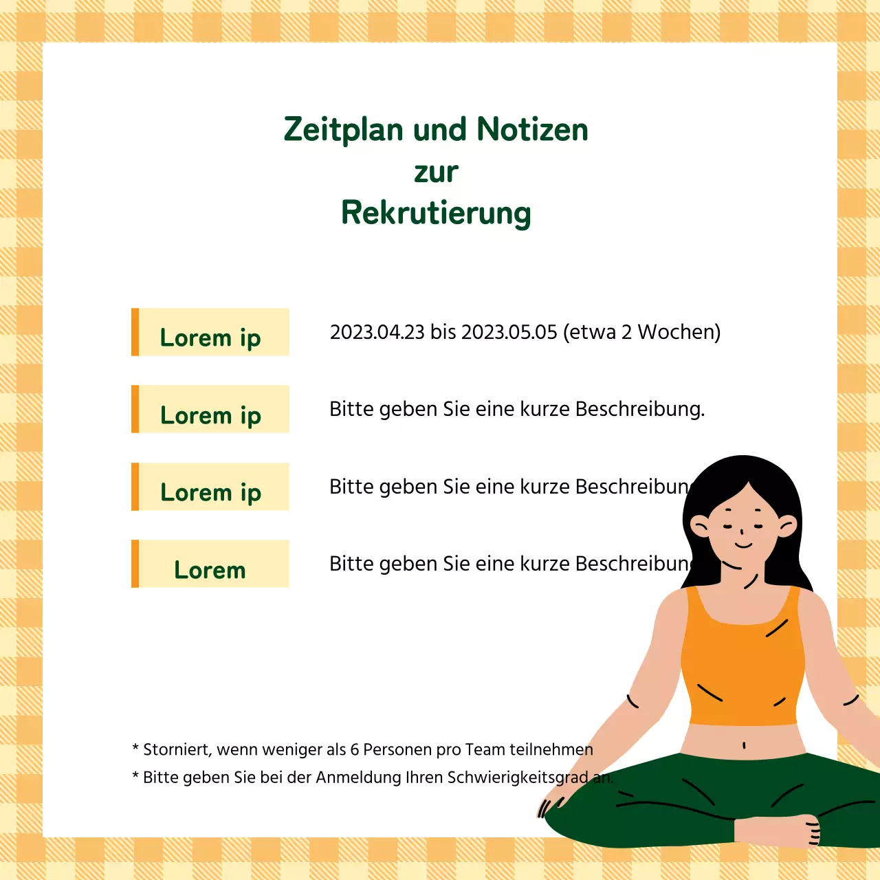 Eine einfache orange-grüne Yoga-Werbung
