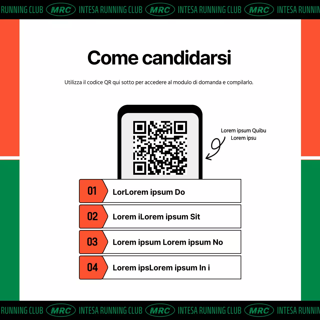 Reclutamento di membri per un club di corsa arancione kitsch