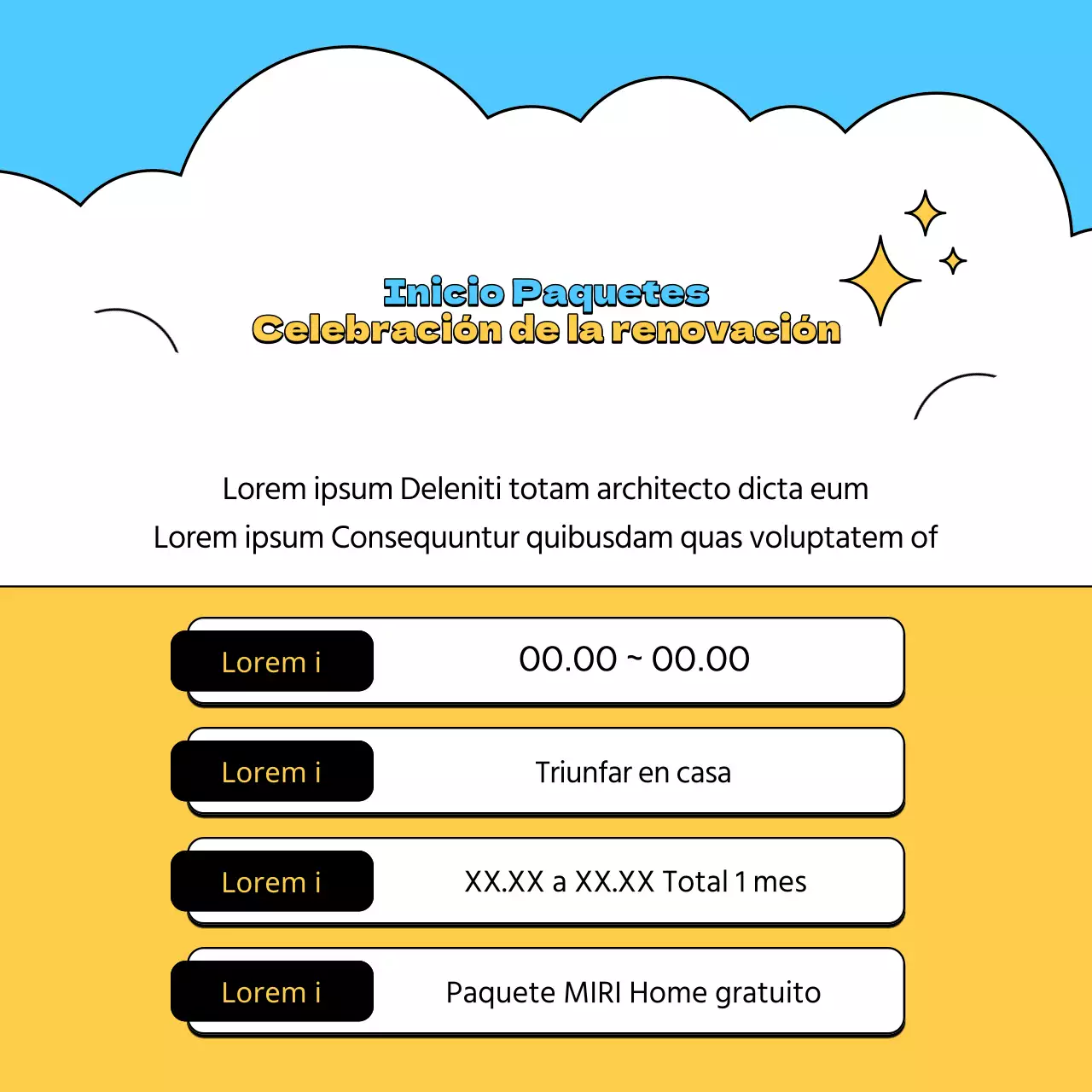 Recluta seguidores para tus entrenamientos en casa con este diseño en azul claro y amarillo.