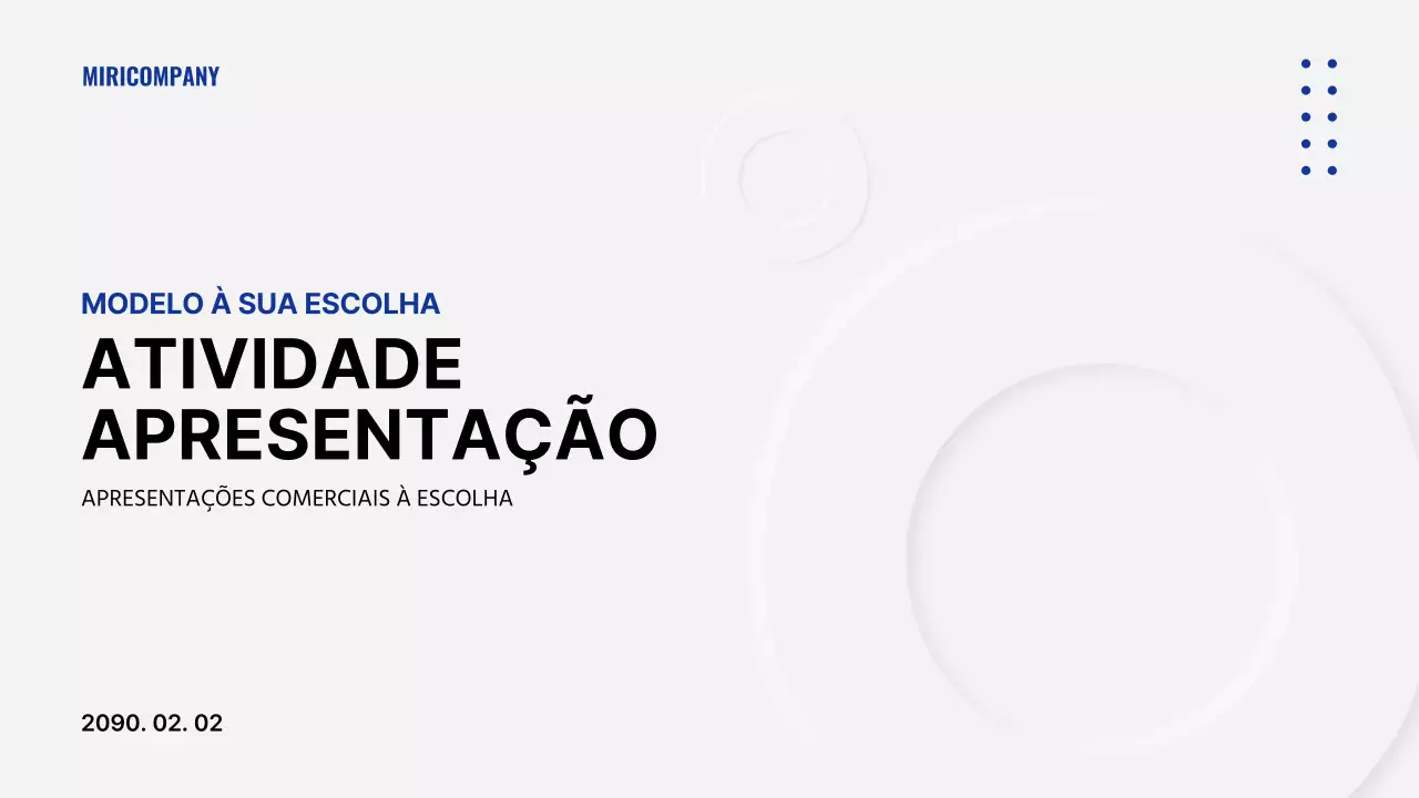 Apresentação comercial minimalista em branco e azul-marinho
