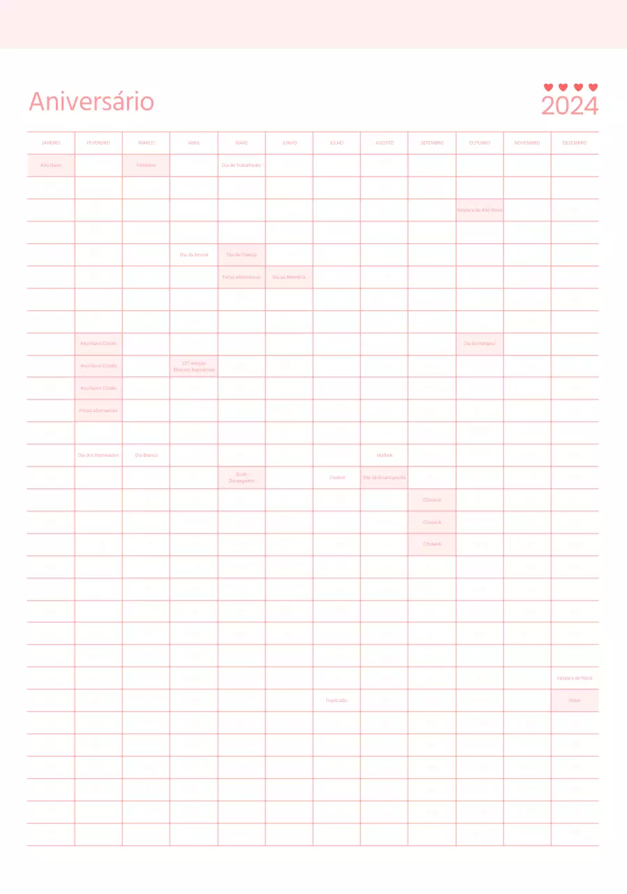 Criar um calendário de cheques de aniversário com um tema cor-de-rosa