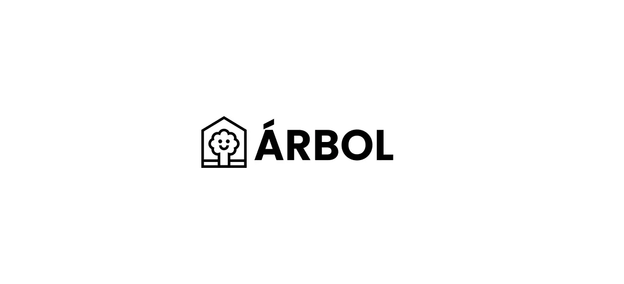 Diseño de empresa de muebles con logotipo de marca que muestra un árbol en una casa