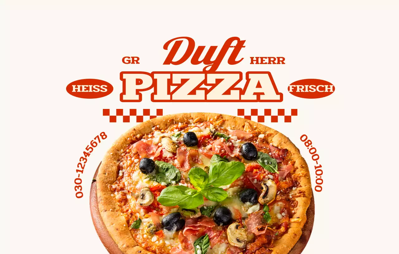 Eine Pizzeria mit retro-inspirierten Texten und Mustern