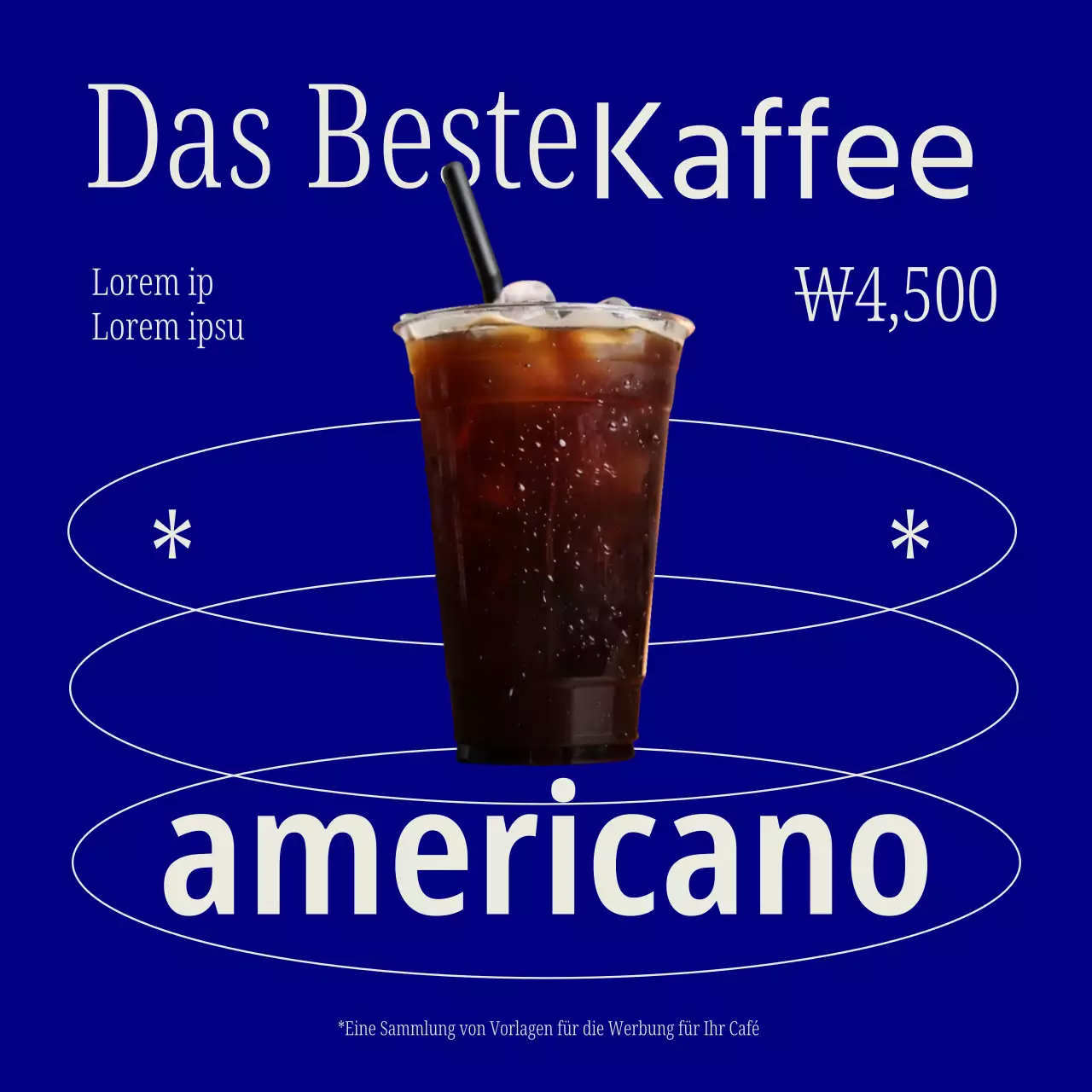 Eine einfache blau-weiße Anzeige für ein Café