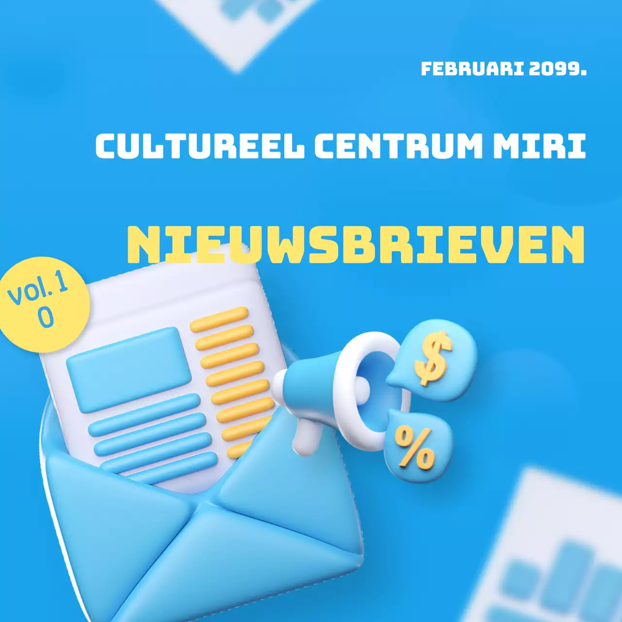 Een moderne verzameling miniaturen in blauwe nieuwsbrief