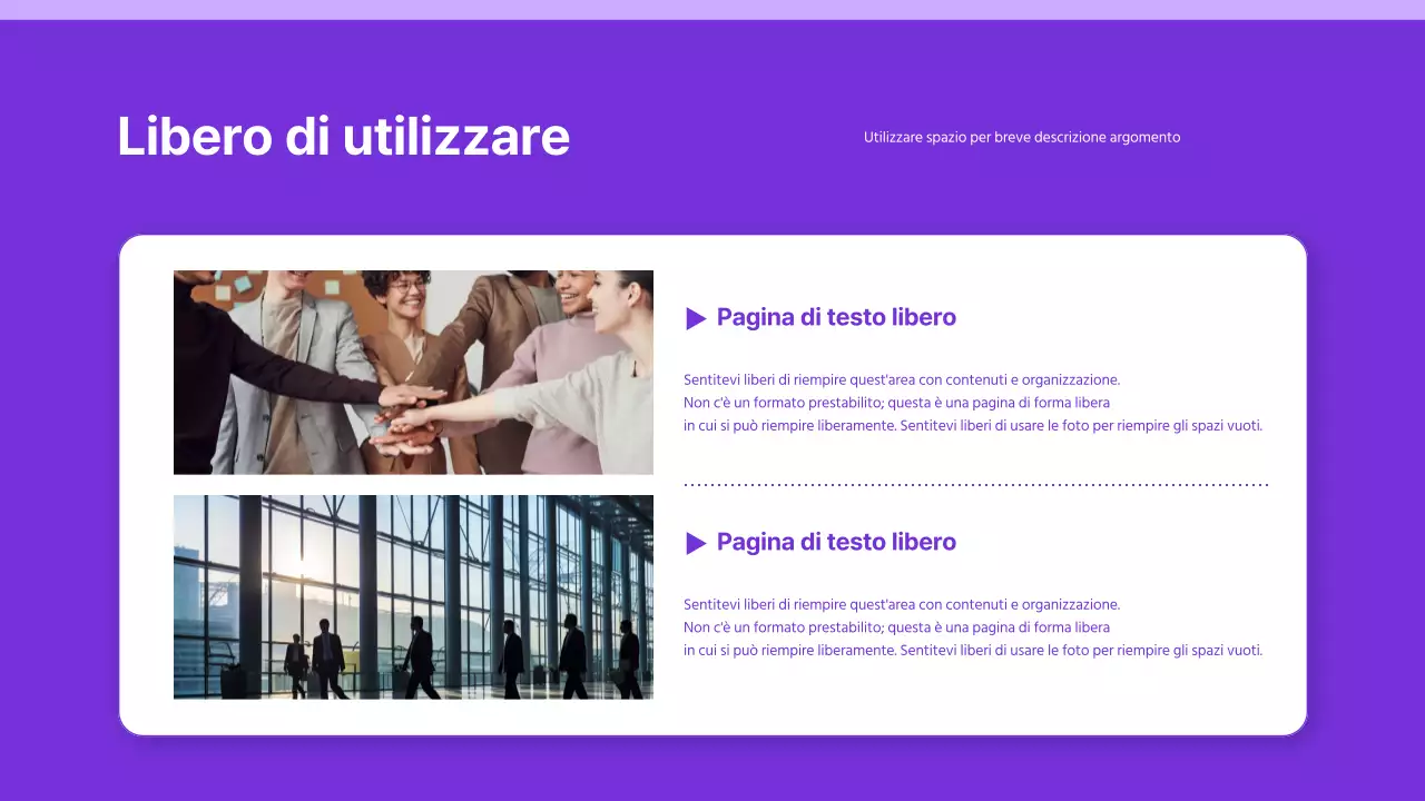 Presentazione con un semplice sfondo viola e bianco e solo elementi