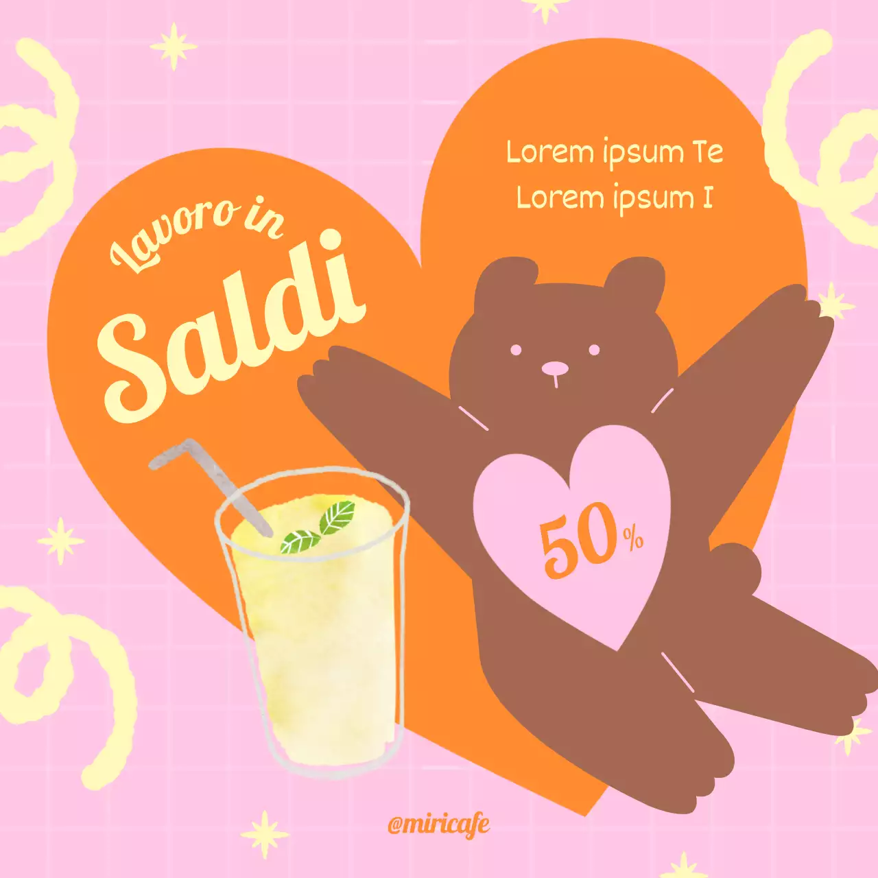 Un simpatico annuncio arancione e rosa per la raccolta di annunci di caffè