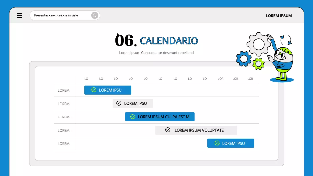 Una semplice agenda per la riunione di avvio del progetto in blu e fluorescenza