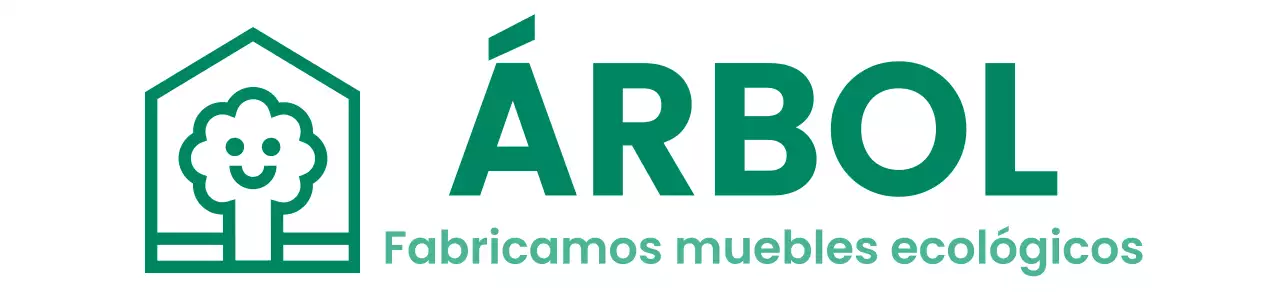 Diseño corporativo de muebles en color con logotipo de marca que representa un árbol dentro de una casa