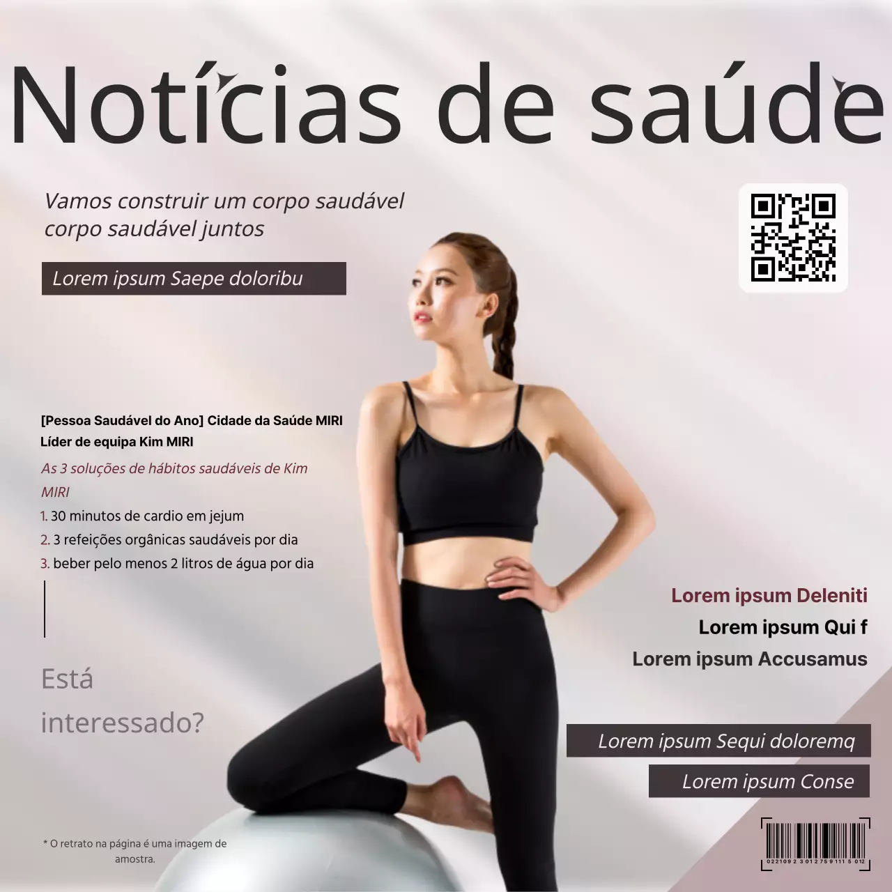 Flyer para um conceito de revista de Pilates luxuosa em castanho e cinzento.