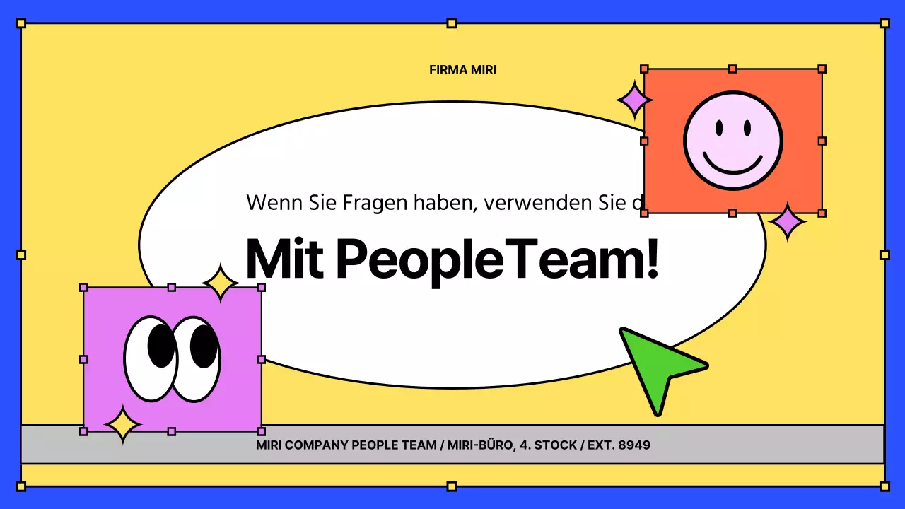 Kitschige gelbe und blaue HR-Schulungsunterlagen für neue Mitarbeiter