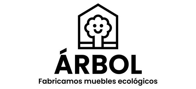 Diseño de empresa de muebles con logotipo de marca que muestra un árbol en una casa