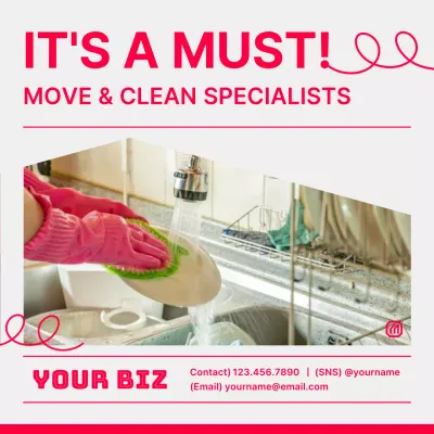 Red Modern Cleaning Advertisement Social Media Post