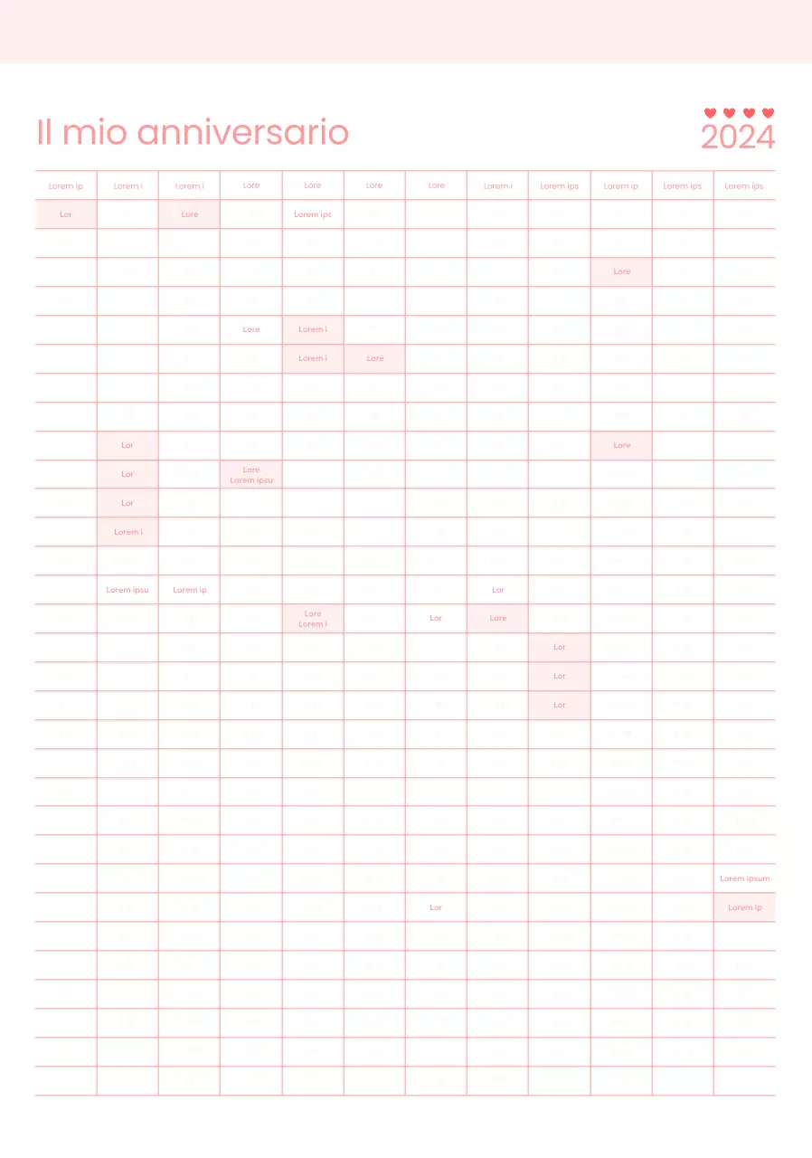 Progettare un calendario di assegni per l'anniversario a tema rosa