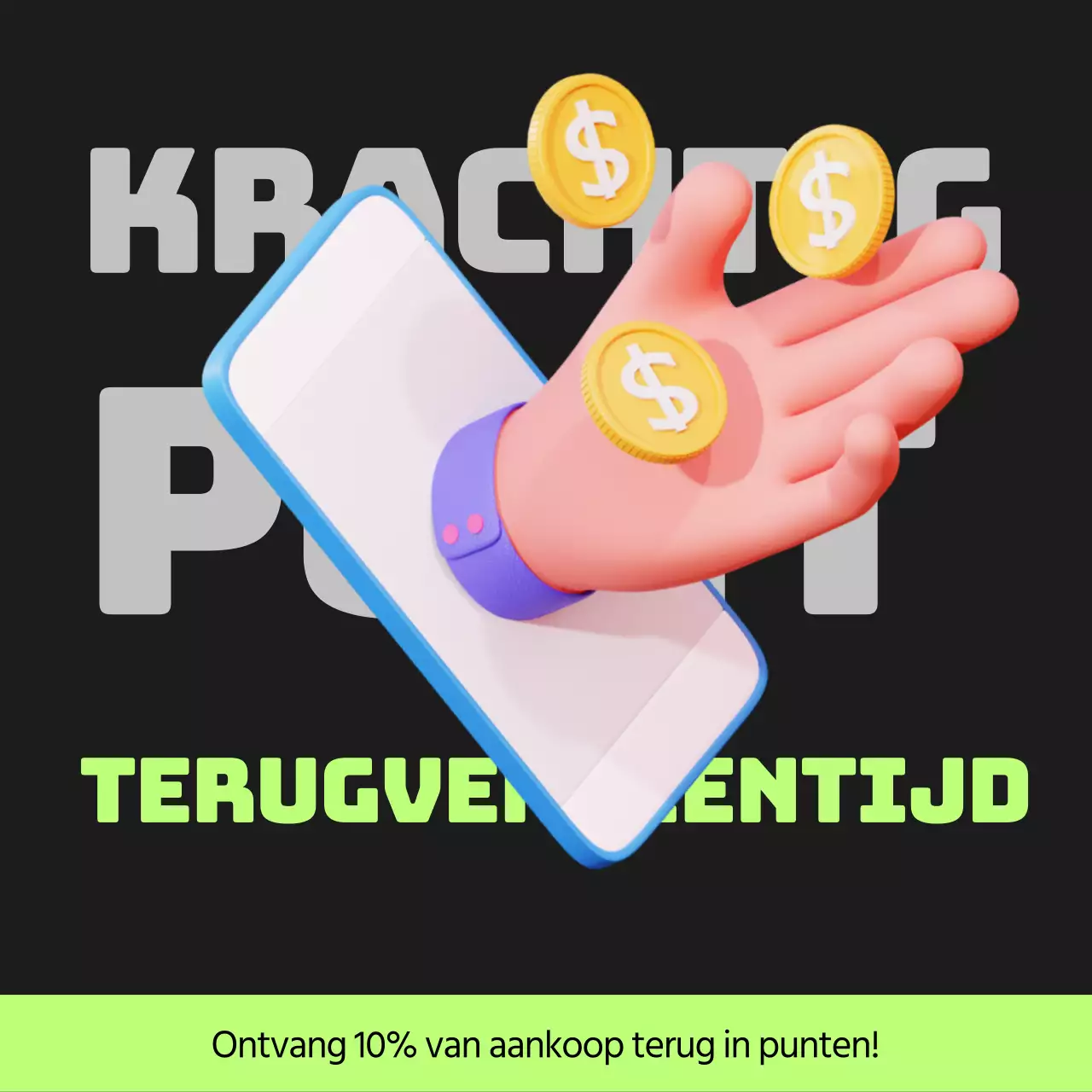 Cyberpunk points payback post in zwart en limoengroen