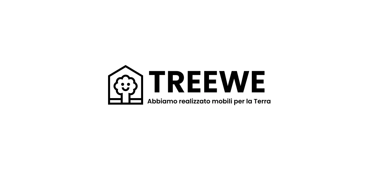 Design di un'azienda di arredamento con logo del marchio raffigurante un albero in una casa