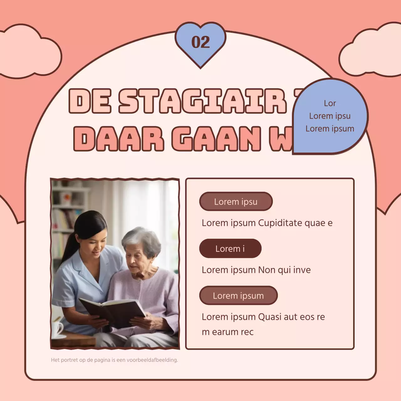 Een eenvoudig bruin en roze bericht voor de maandelijkse nieuwsbrief van het welzijnskantoor