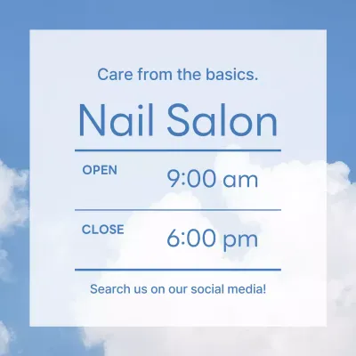 Blue Minimalist Nail Salon Announcement Instagram Post