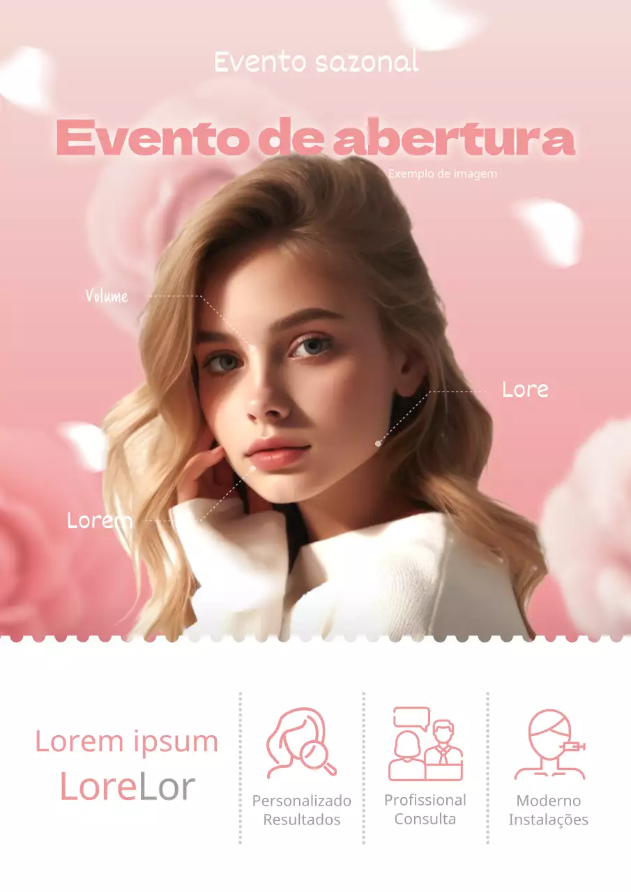 Anúncio luxuoso de procedimentos dermatológicos em rosa e branco