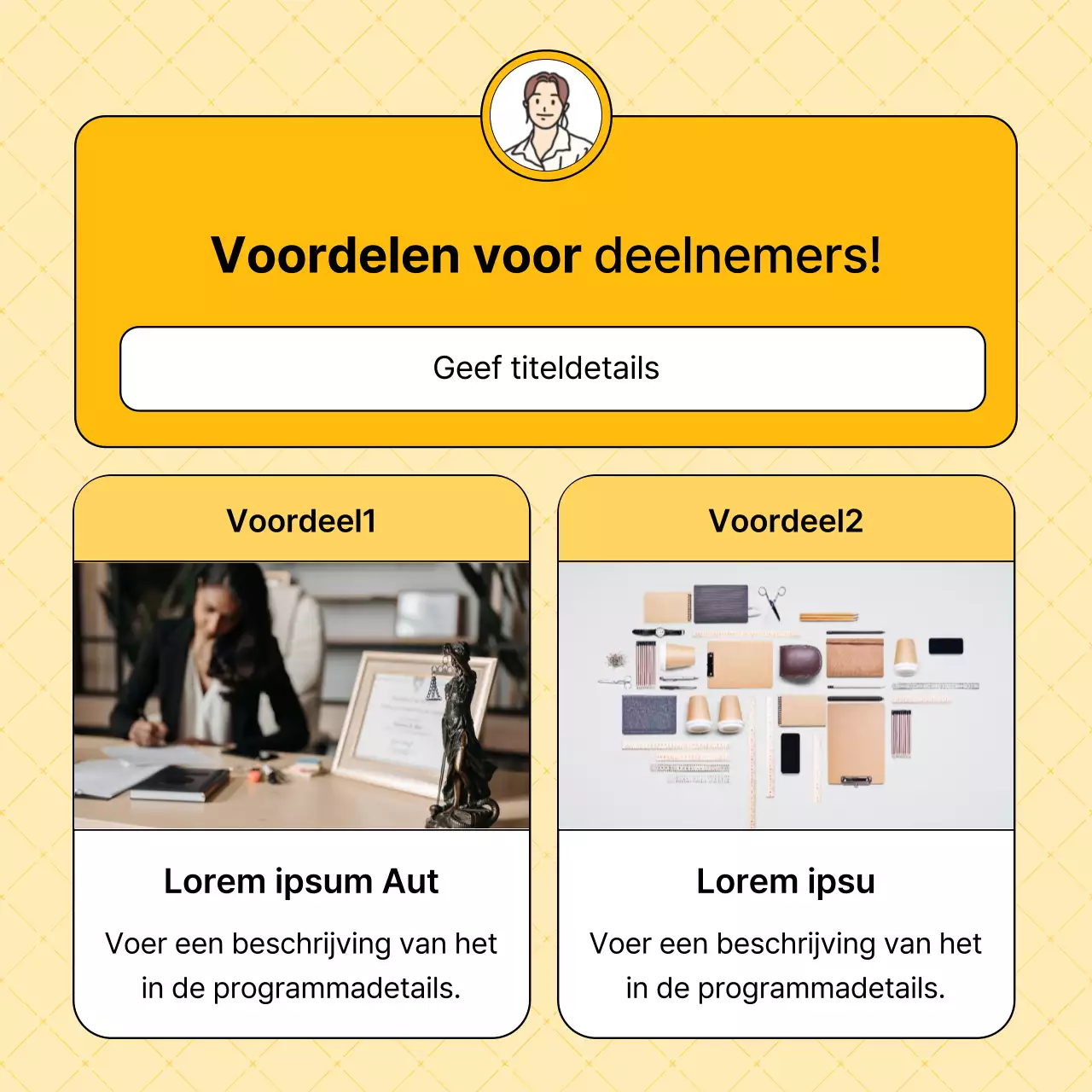 Eenvoudige inhoud wint in gele post