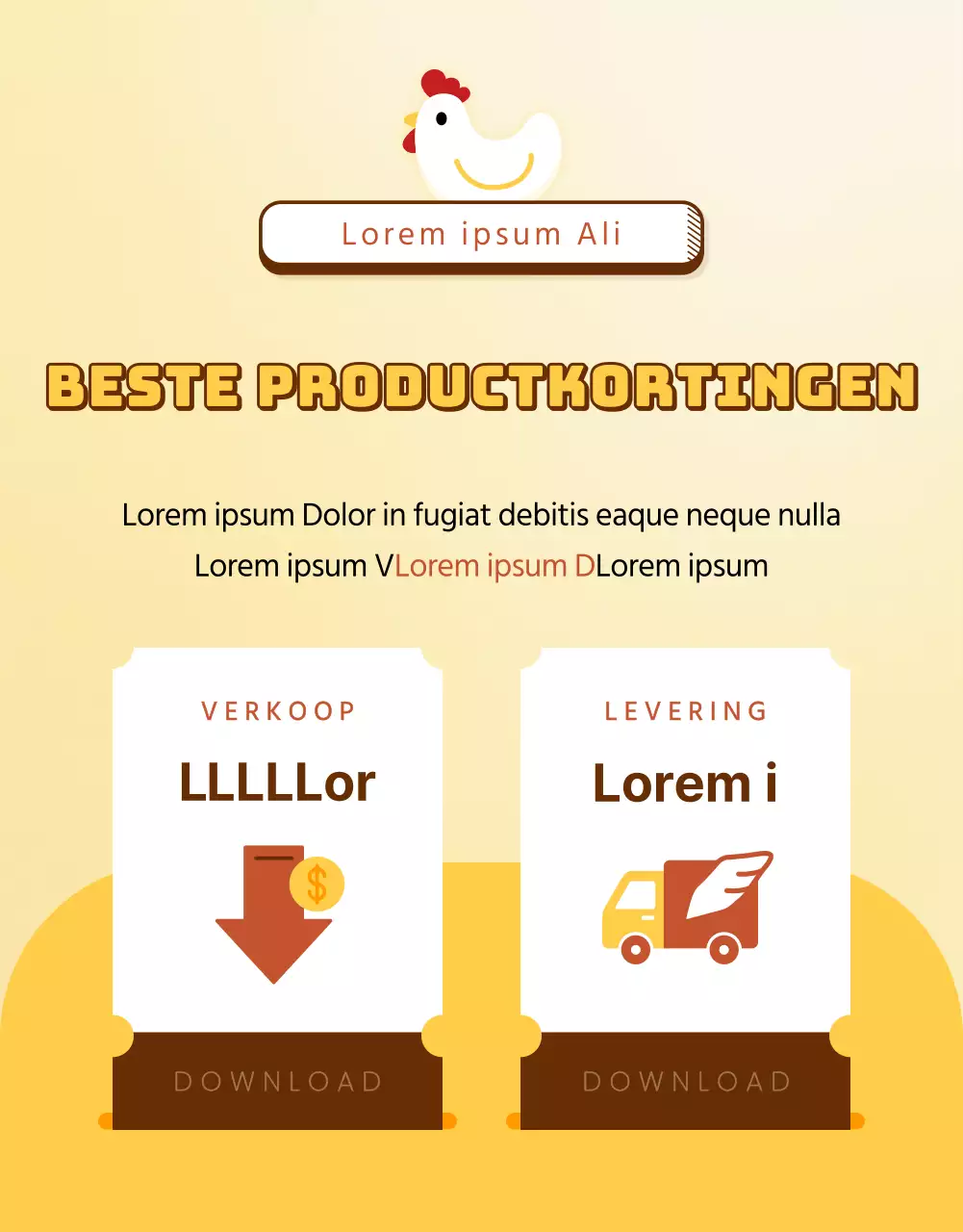 Gele en bruine kipfiletproducten promoten