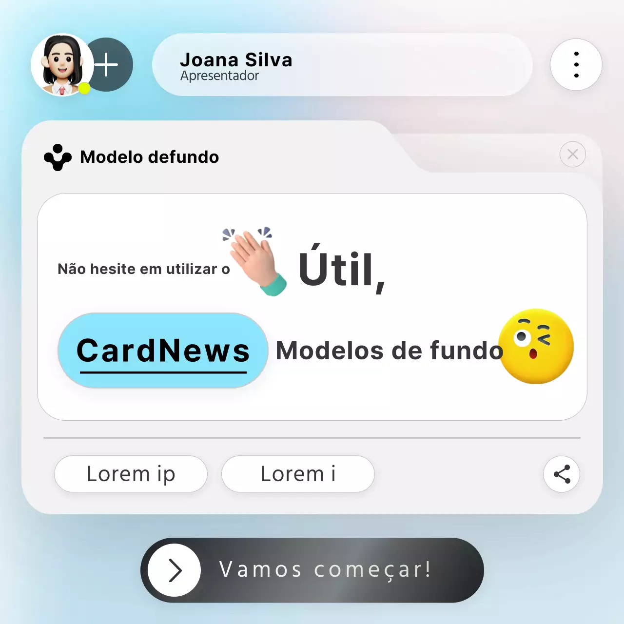 Acerca do modelo de fundo branco e azul claro da moda