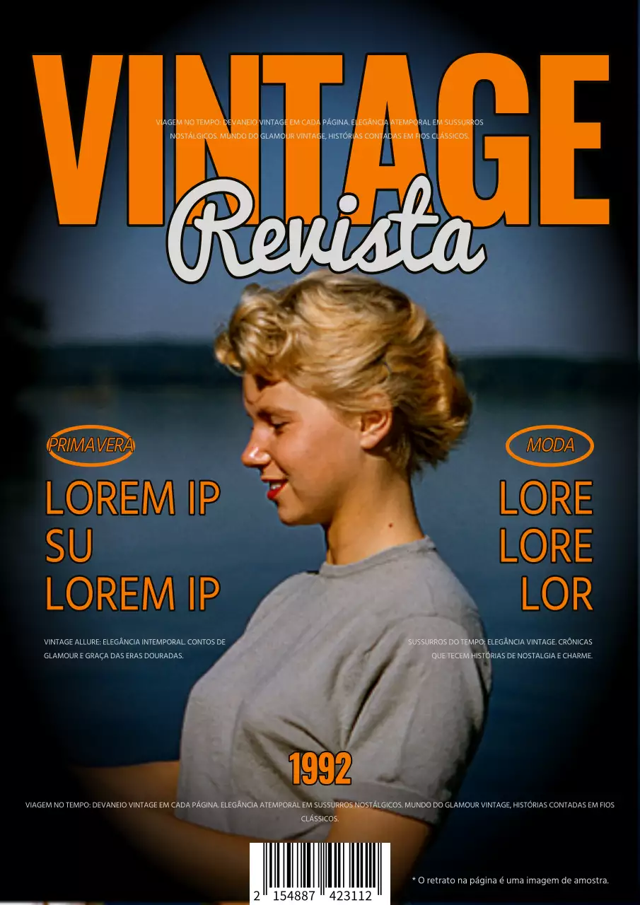 Revista de moda vintage em laranja e cinzento