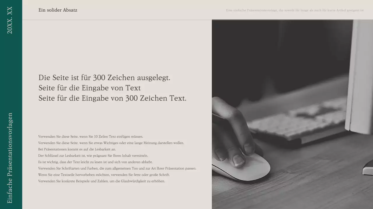 Ein einfacher Präsentationsvorschlag in Grün und Beige