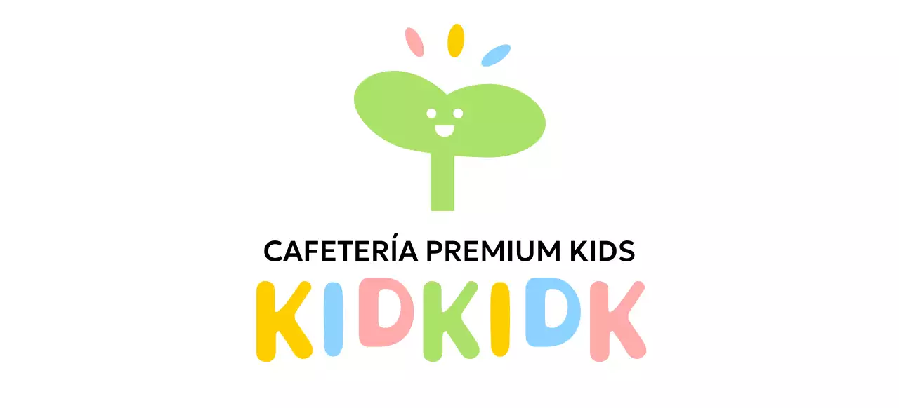 Diseño en color de cafetería infantil con icono de capullo sonriente