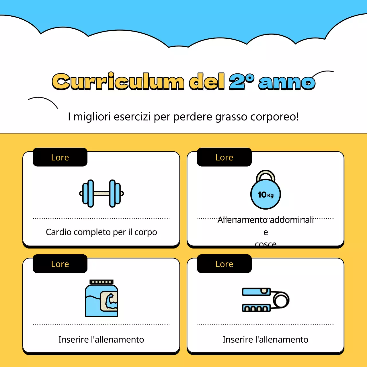 Reclutate sostenitori per i vostri allenamenti in casa con questo disegno azzurro e giallo.