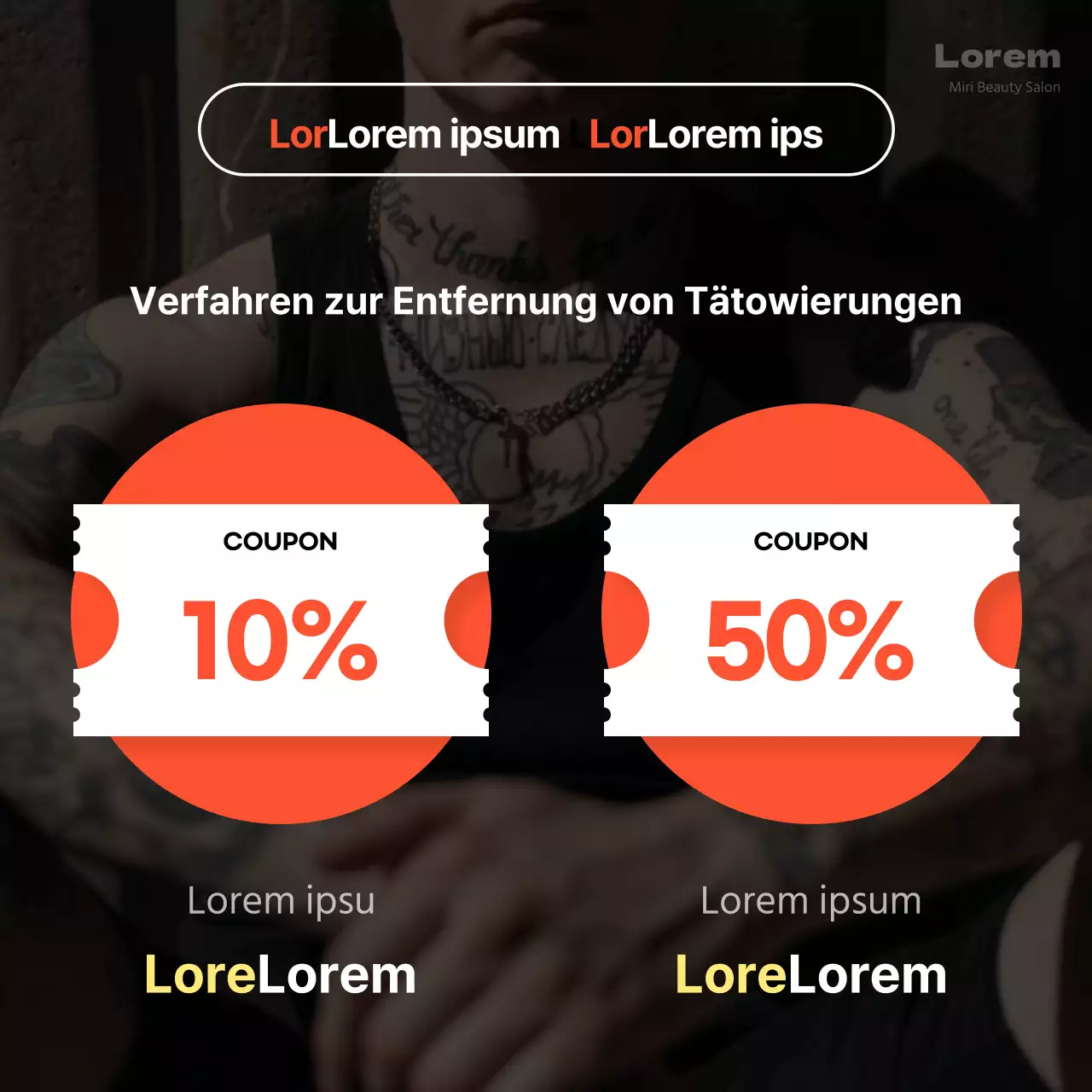 Werbung für trendige Verfahren zur Entfernung von Tätowierungen mit orangefarbenen Akzenten