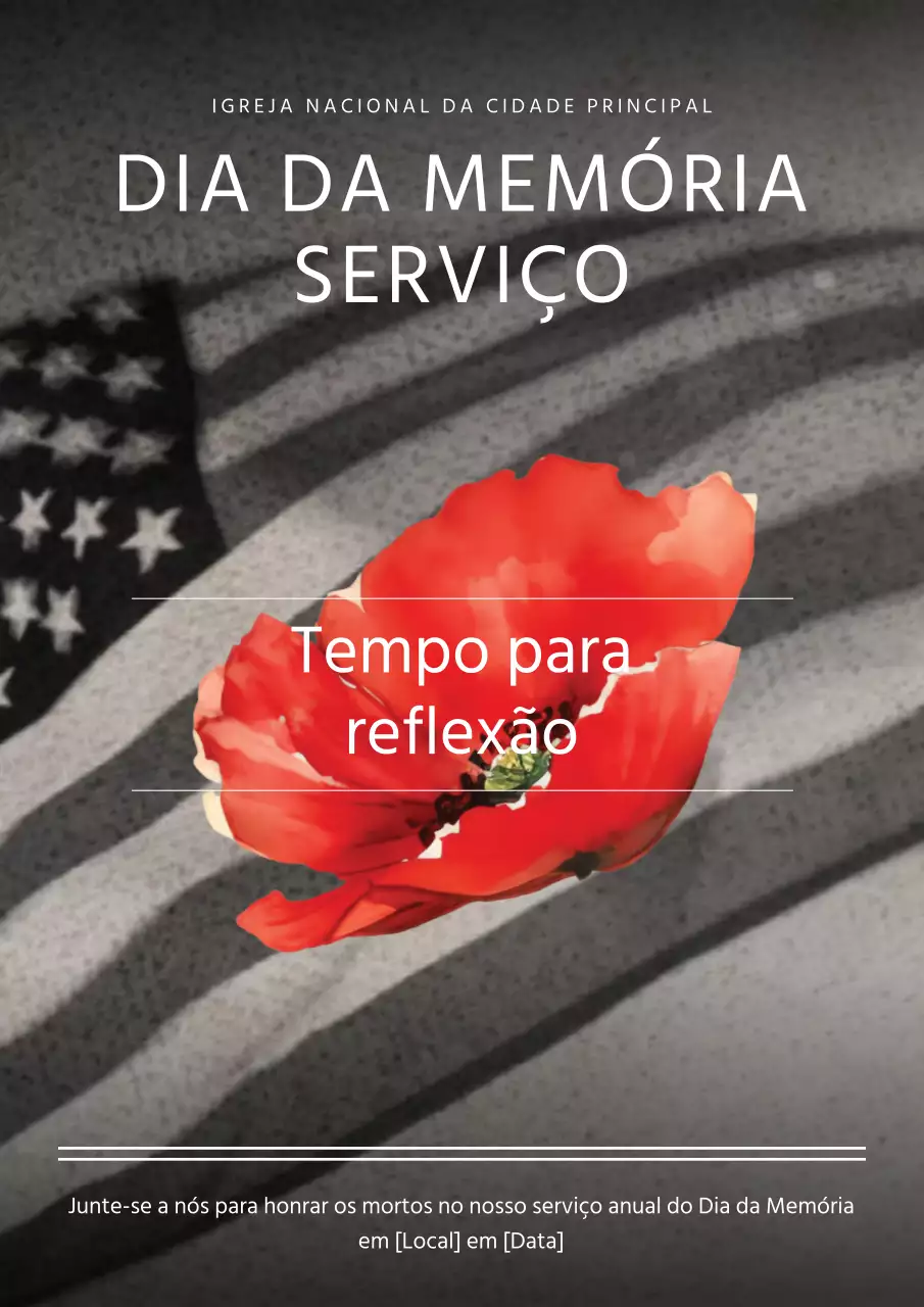 Convite vintage preto e vermelho para a cerimónia do Dia da Memória