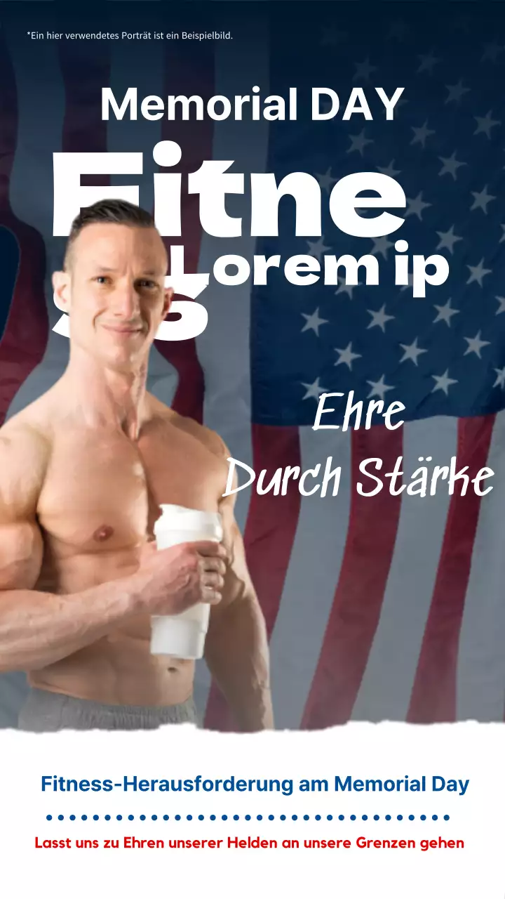 Weiß und Blau Bold Memorial Day Fitness Challenge Anzeige