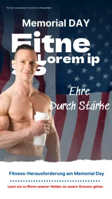 Weiß und Blau Bold Memorial Day Fitness Challenge Anzeige