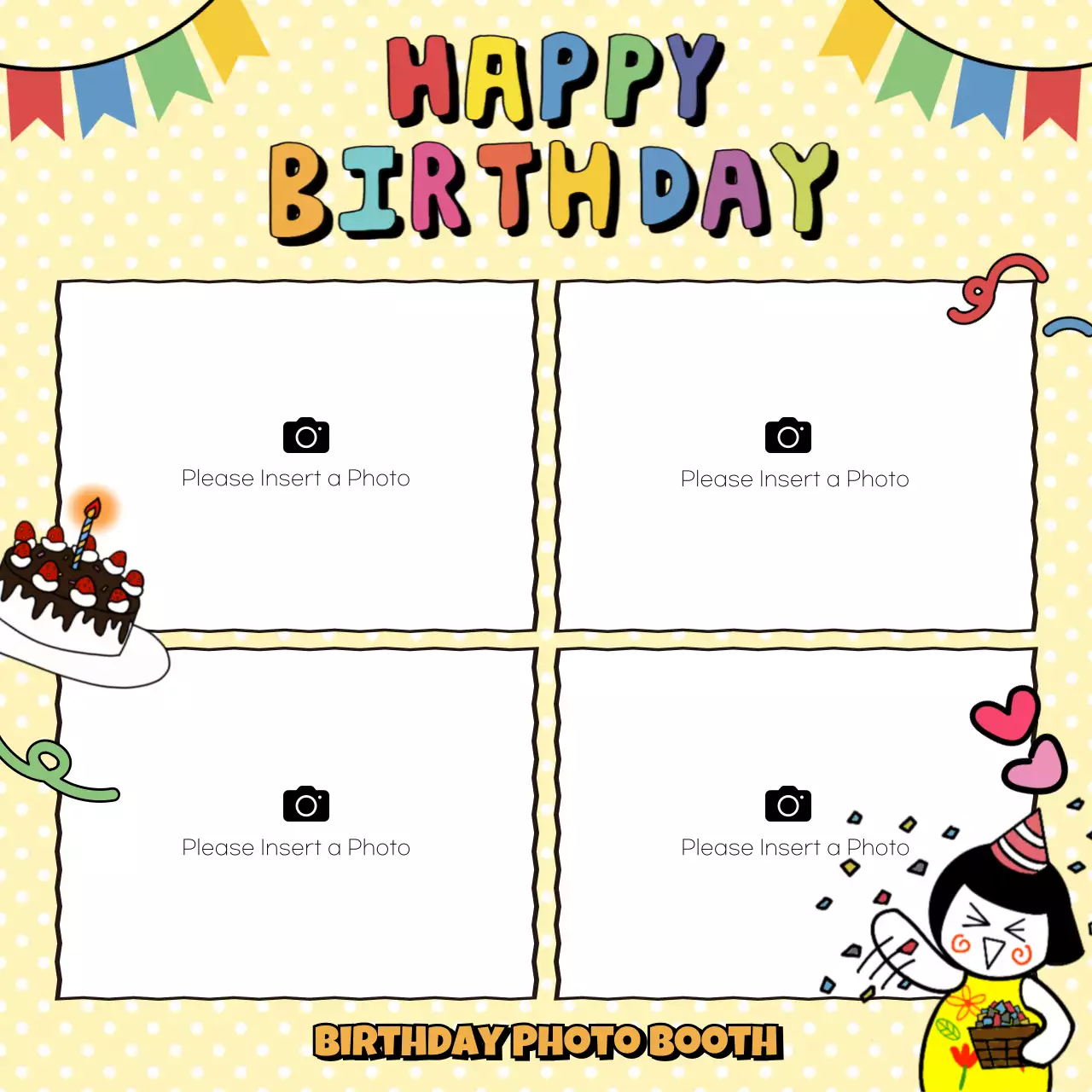 Yellow Cartoon Birthday Invitation Instagram Post