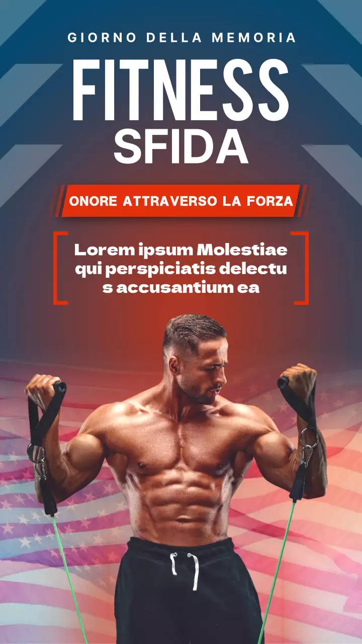 Pubblicità della sfida di fitness del Giorno della Memoria in grassetto rosso e blu