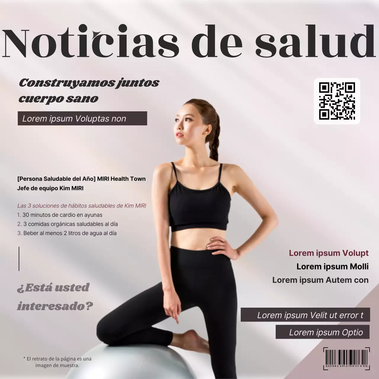 Flyer para un lujoso concepto de revista de Pilates en marrón y gris.