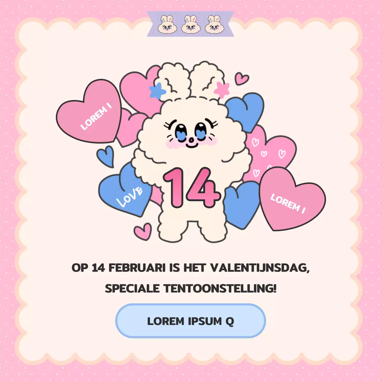 Een schattige Valentijnsadvertentie in roze en lichtblauw