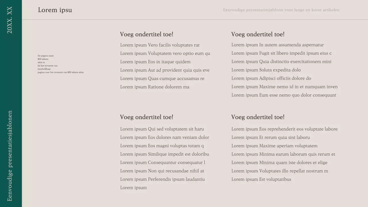 Een eenvoudig presentatievoorstel in groen en beige