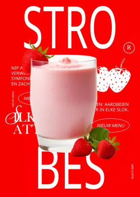 Trendy reclamespot voor aardbeiensap in rood en wit